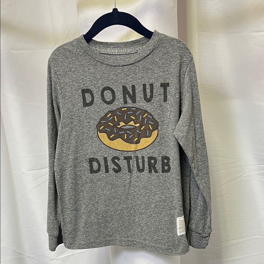 The Original Retro Brand Boys Long Sleeve Gray Shirt with Donut Graphic size 5